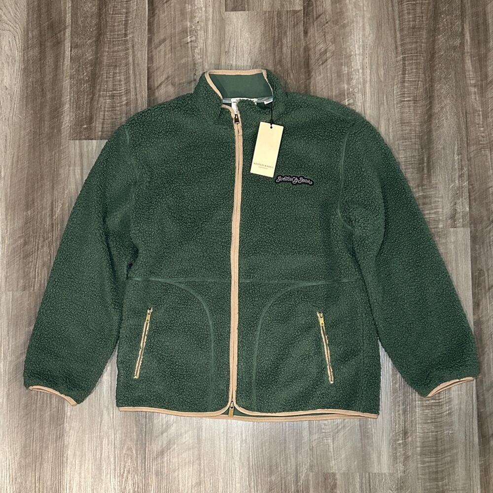 Scotch & Soda Pine Green Sherpa Full Zip Jacket - Size Medium